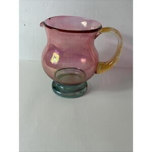 Hand Blown Coloration Iridescent Glass Watermelon Confetti Pitcher